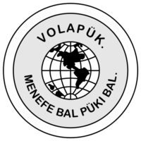 L'écusson du volapükisme, selon les statuts du mouvement. On y observe une différence avec le slogan du volapük du XIXe siècle, qui était "Menade bal - Püki bal".